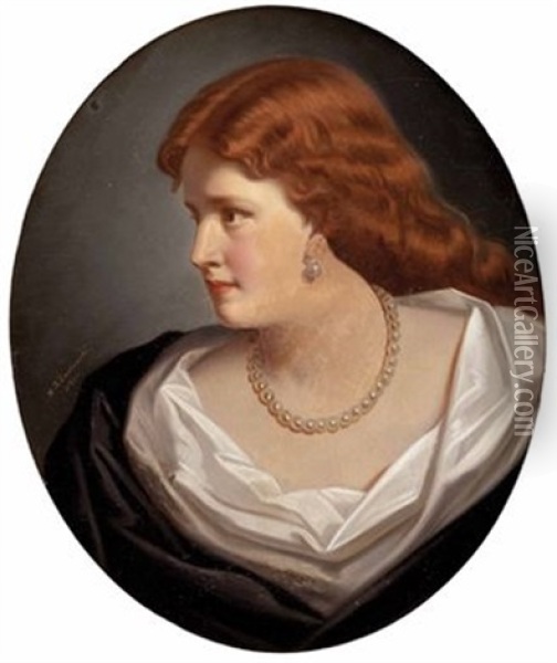 Damenbildnis Mit Rotem Haar Und Perlenschmuck Oil Painting - Marcel Johann von Zadorecki
