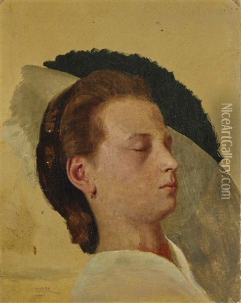 Sleeping Woman - Young Man With Moustache Oil Painting - Carl Kronberger