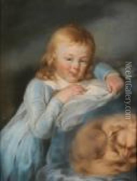A Portrait Of Charles Dawkins As A Boy, With A Sleeping Dog Oil Painting - John Russell