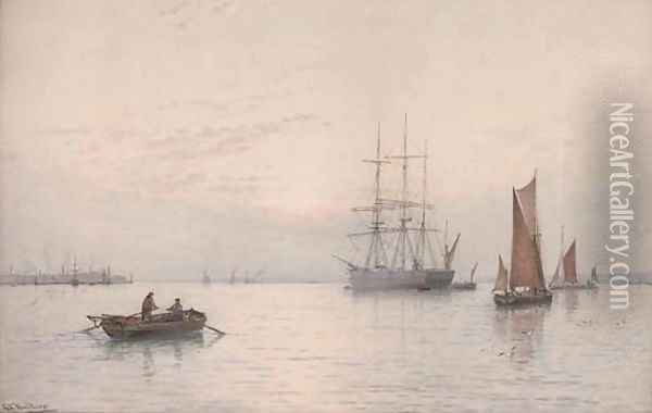 Morning Rowing out to the fishing fleet Oil Painting - George Stanfield Walters