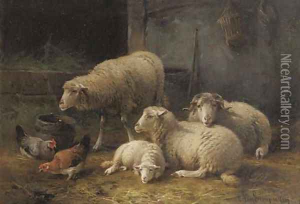 Interieur d'etable avec moutons Oil Painting - Cornelis van Leemputten