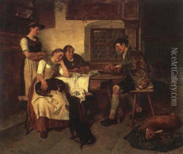 In The Hunting Lodge Oil Painting - Adolf Eberle