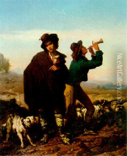 The Two Shepherds Oil Painting - Charles Adolphe Bonnegrace