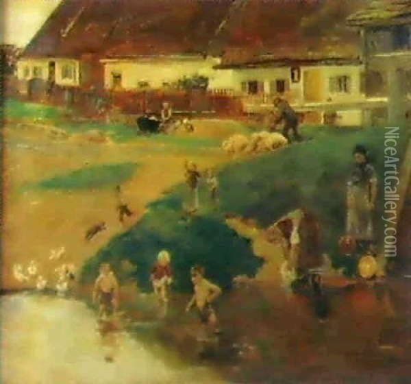 Dorfidyll, 1879 Oil Painting - Max Liebermann