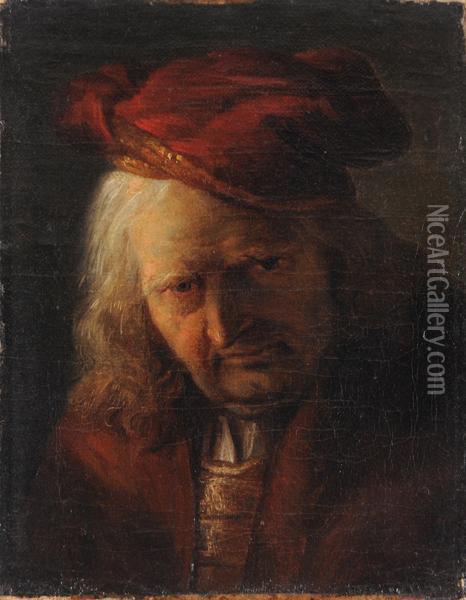 Ritratto Di Anziano Nobiluomo Con Copricapo Rosso Oil Painting - Giuseppe Nogari