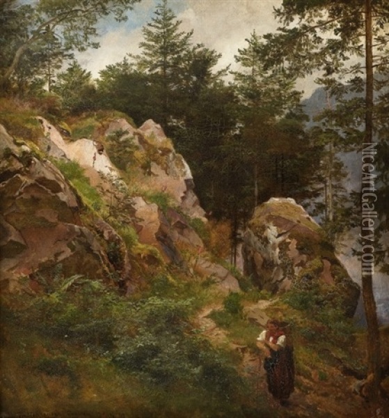 Path Through The Rocks Oil Painting - Hans Frederick Gude