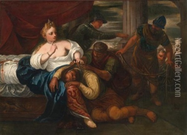 Samson And Delilah Oil Painting - Pietro Malombra