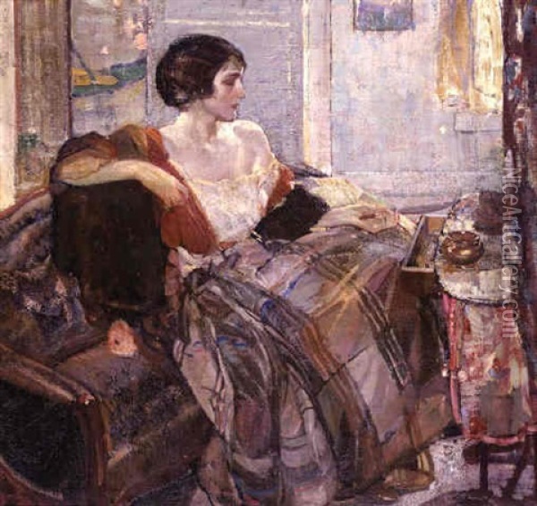 Woman Seated At Dressing Table Oil Painting - Richard Edward Miller