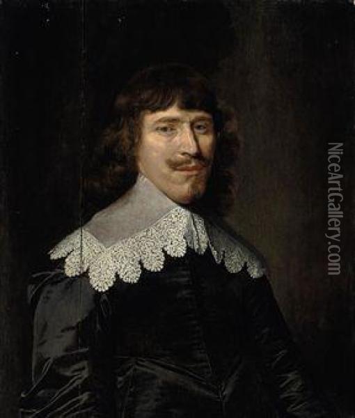 Portrait Of A Gentleman, Half-length, In A Black Doublet With Alace Collar Oil Painting - Antonie Palamedesz