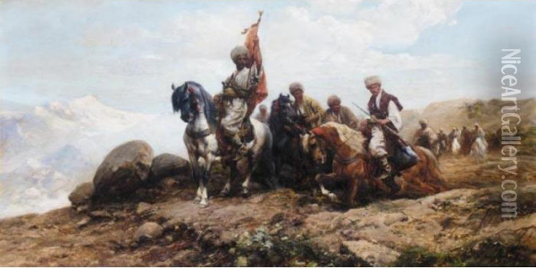 Cossacks Gathering For The Hunt Oil Painting - Michael Gorstkin Wywiorski