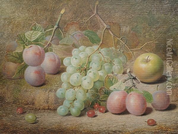 Still Life Of Grapes, Plums On A Bank Oil Painting - Charles Archer