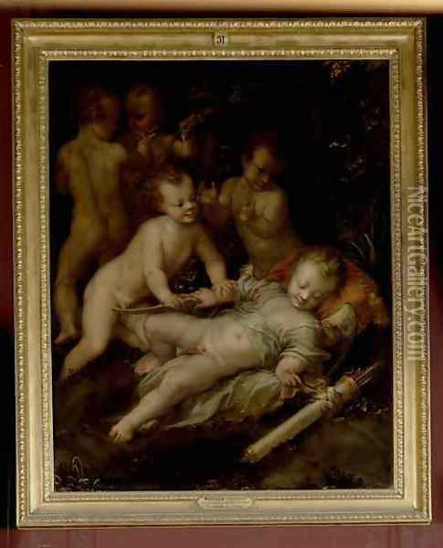 Cupid Sleeping, c.1555 Oil Painting - Girolamo Francesco Maria Mazzola (Parmigianino)