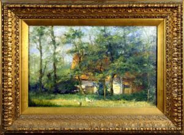 Poule Devant La Ferme Ensoleillee Oil Painting - Hippolyte Boulenger