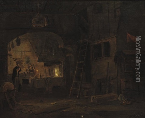 The Interior Of A Blacksmith Oil Painting - Cornelis Gerritsz Decker