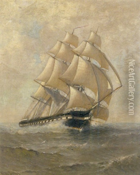 Clipper Ship Under Sail Oil Painting - Marshall Johnson