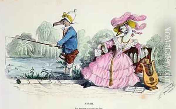 Marriage by the Book caricature from Les Metamorphoses du Jour 2 Oil Painting - J. J. Grandville
