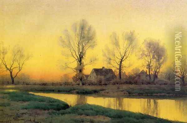 Landscape with a House near a Lake Oil Painting - Henry Farrer