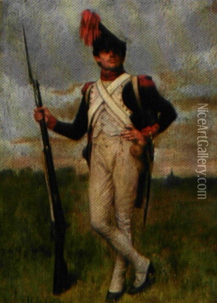 En Fransk Soldat Med Bajonet Oil Painting - Horace de Callias