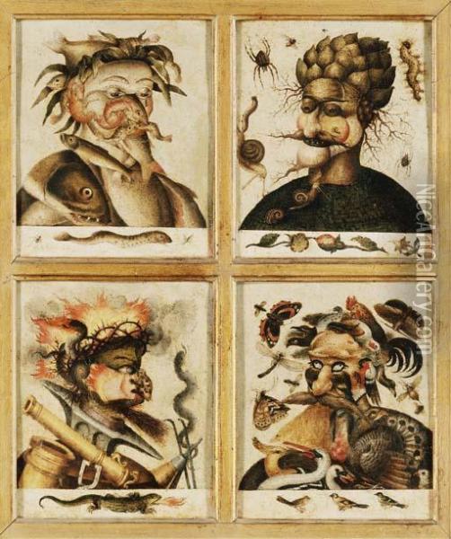 Four Anthropomorphic Heads Oil Painting - Giuseppe Arcimboldo