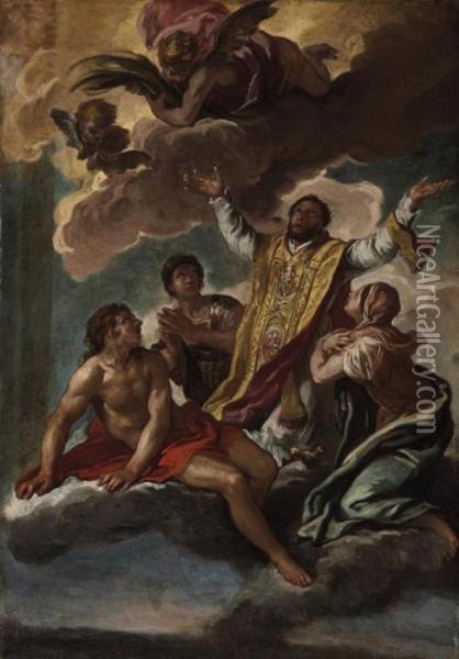 The Ascension Of A Male Saint Oil Painting - Francesco Solimena