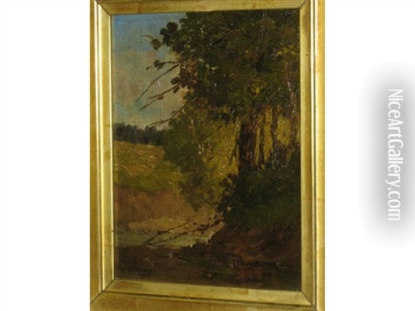 Landscape With Foreground Trees Oil Painting - Paul Harney Jr.