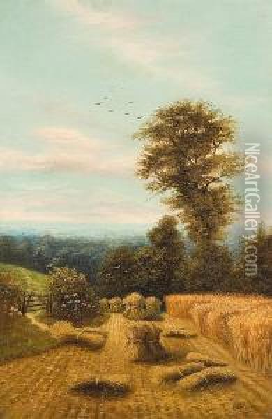 Rural Landscape With Sheaves Of Corn Oil Painting - Charles Henry Passey