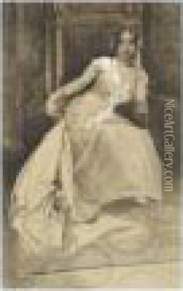 Jeune Femme Pensive Oil Painting - Alphonse Maria Mucha