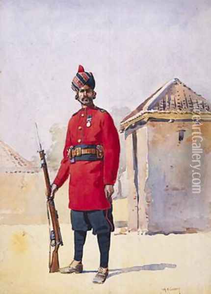Soldier of the 22nd Punjabis Awan of Shahpur Oil Painting - Alfred Crowdy Lovett