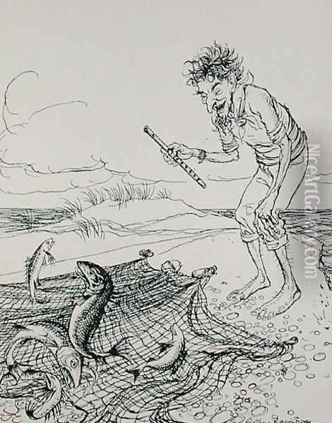 The Fisherman Piping, illustration from Aesops Fables, published by Heinemann, 1912 Oil Painting - Arthur Rackham