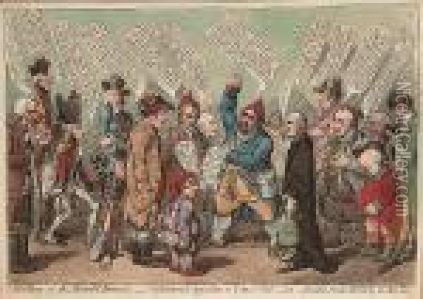 Meeting Of The Monied Interest; 
Constitutional Opposition To Y 10 P Cent;-ie;-john Bulls Friends Alarm'd
 By The New Tax Oil Painting - James Gillray
