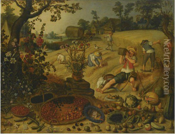 An Allegory Of Summer, With Peasants Bringing In The Harvest Oil Painting - Sebastien Vrancx