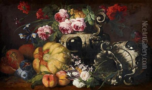 Floral Still Life With Fruits Oil Painting - Abraham Brueghel