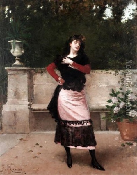 Manola (spanish Lady) Oil Painting - Francisco Miralles y Galup