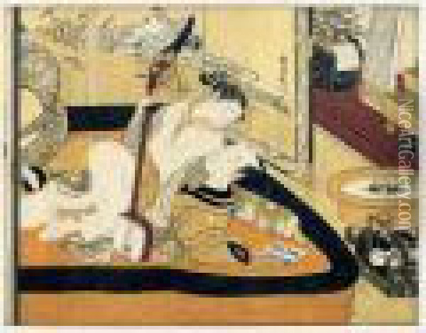 Shunga: Abuna-e: Le Nouvel An Oil Painting - Suzuki Harunobu