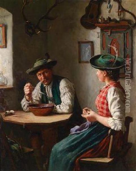 Junges Paar In De Bauernstube Oil Painting - Emil Rau