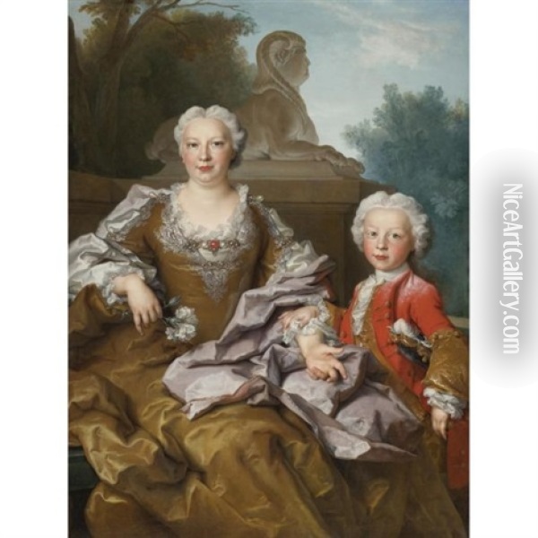 Madame Bertin And Her Son, Balthazar Bruno Oil Painting - Nicolas de Largilliere