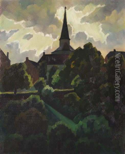 Nach Dem Gewitter (die Kirche In Manderscheid) Oil Painting - Adolf Erbsloeh
