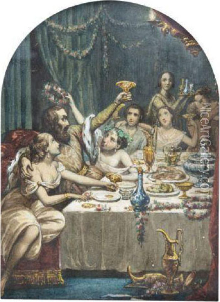 Le Banquet Oil Painting - Jules Joseph Bourdet