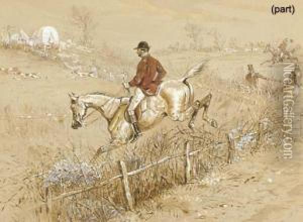 Over The Fence; And Into The Ditch Oil Painting - Henry Thomas Alken