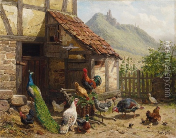 Am Huhnerstall Oil Painting - Carl Jutz the Elder