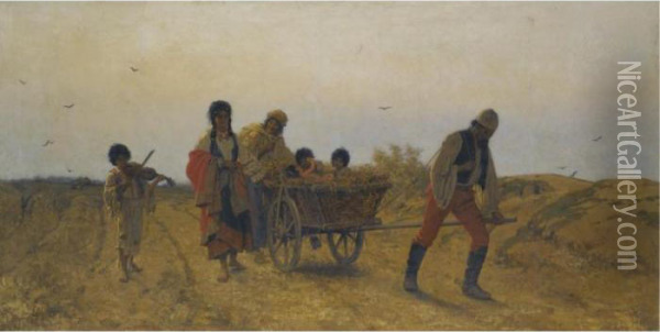 Wandering Gypsies Oil Painting - Franciszek Streitt