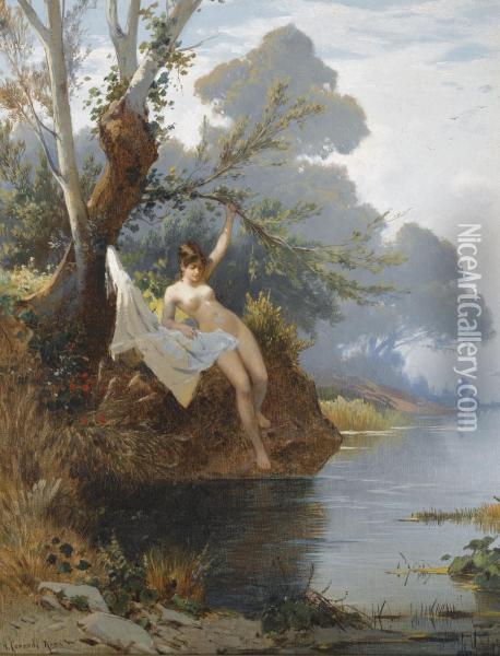 By The Riverbank Oil Painting - Hermann David Salomon Corrodi