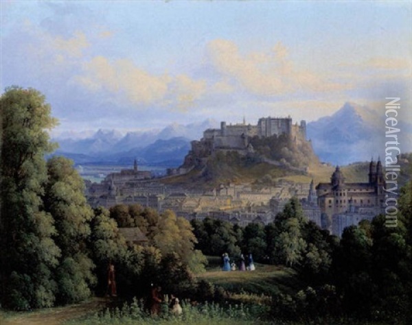 Blick Auf Salzburg, Vom Kapuzinerberg Aus Gesehen Oil Painting - Hubert Sattler