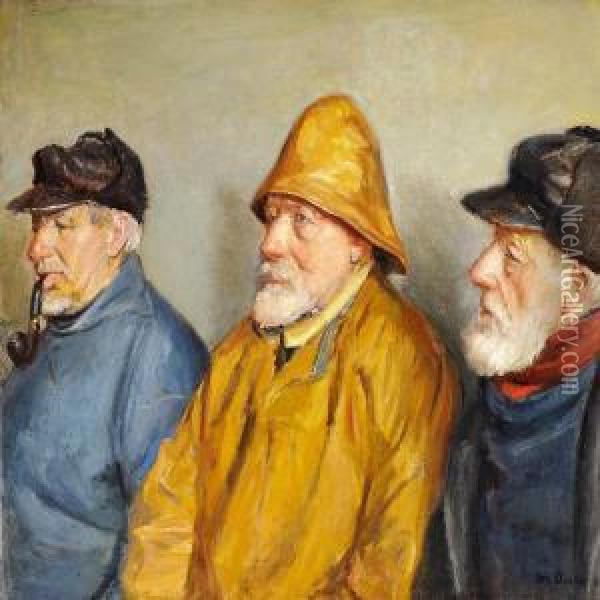 Three Fishermen From Skagen Oil Painting - Michael Ancher