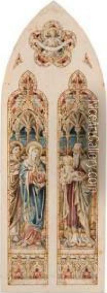 Design For Stained Glass Windows With The Holy Family And St.john The Baptist Oil Painting - Dante Gabriel Rossetti