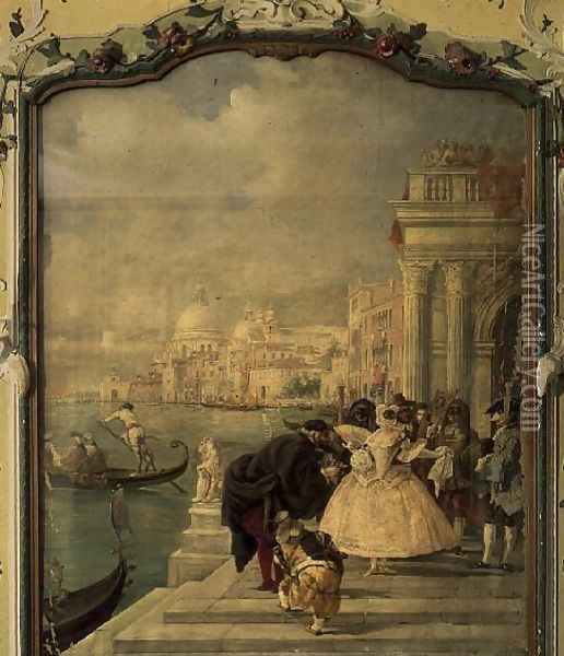 Masked Lady in front of the Salute, Venice Oil Painting - V. Ponga