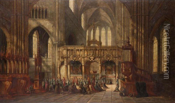 Cathedral At Aerschot, Belgium Oil Painting - Augustus Bentley