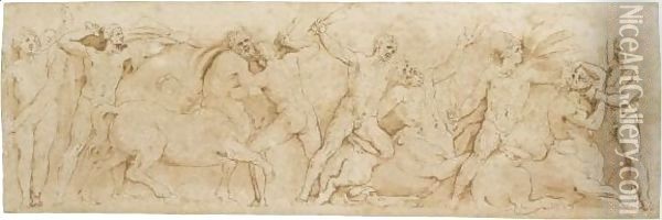 The Battle Of The Centaurs And The Lapiths Oil Painting - Battista Franco