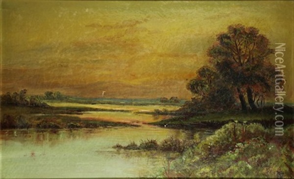 Sunset On The Marshes Oil Painting - Earl R. Hinds