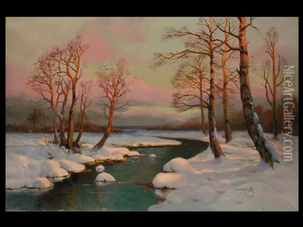 Winterliche Flusslandschaft Oil Painting - Mikhail Markianovich Germanshev